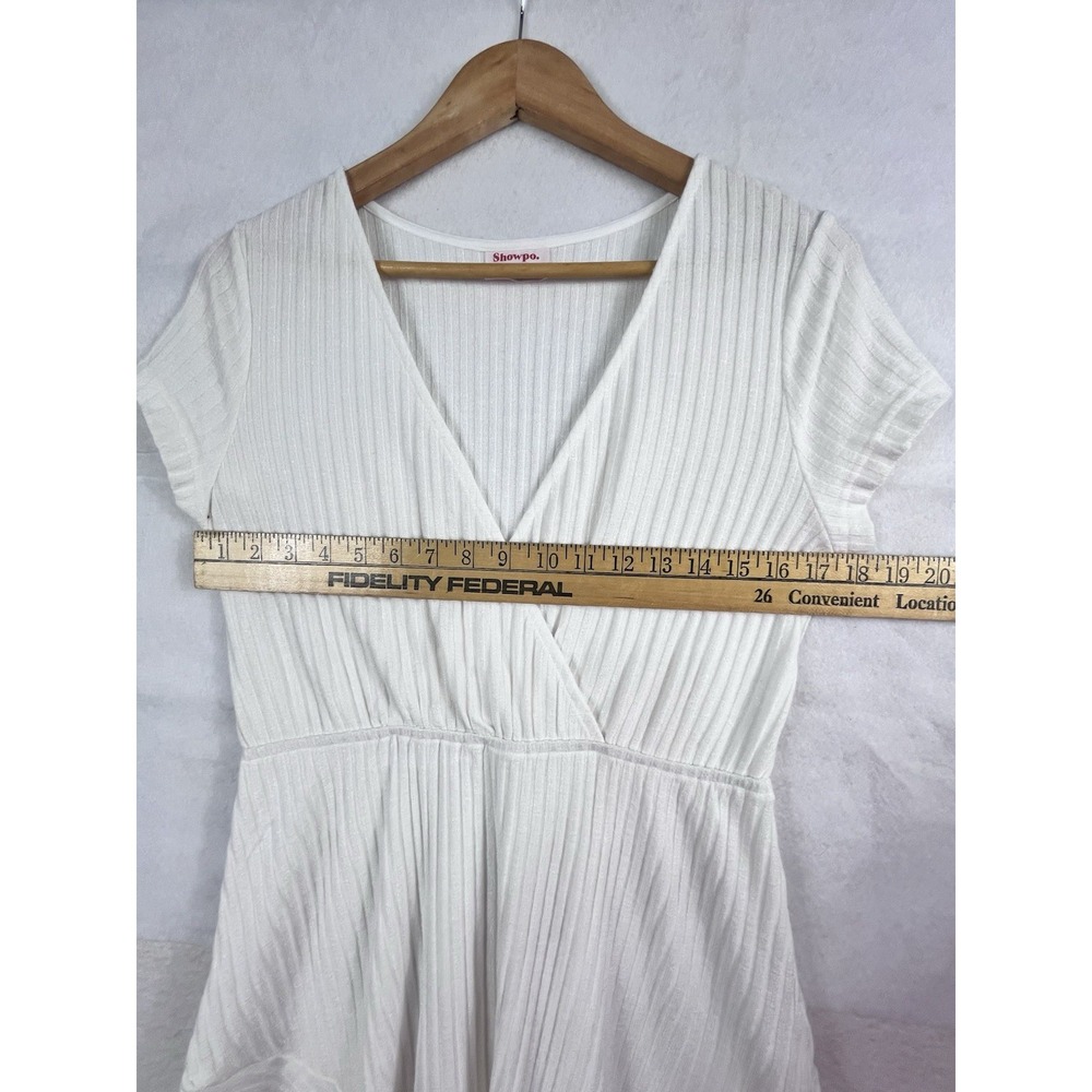 Showpo White Ribbed Knit Wrap Dress Short Sleeve Size 10 (AU 14) Great Condition - Picture 3 of 9